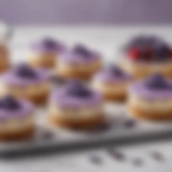 An assortment of desserts drizzled with lavender infused simple syrup, demonstrating its versatility.
