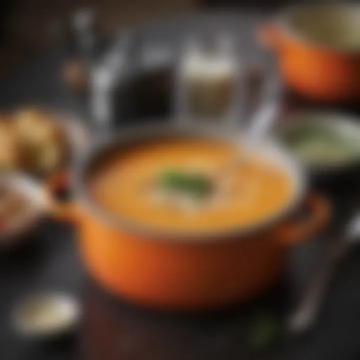 Close-up of the high-quality materials used in the Le Creuset Signature Soup Pot, highlighting its durability.