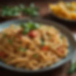 A vibrant plate of pasta adorned with fresh herbs
