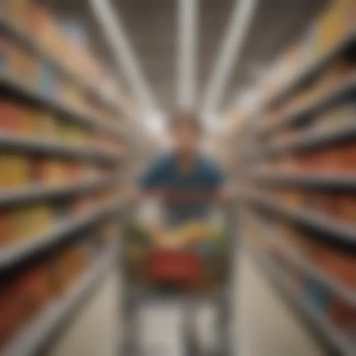 A shopper navigating through Walmart's aisles with a shopping cart