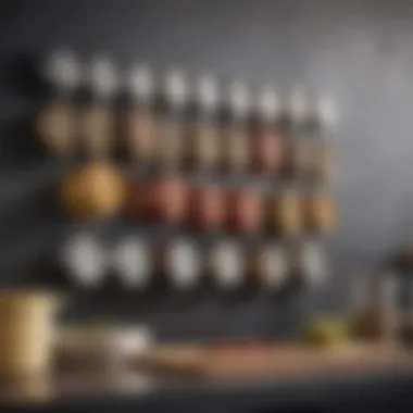 Creative arrangement of magnetic spice cans on a kitchen wall