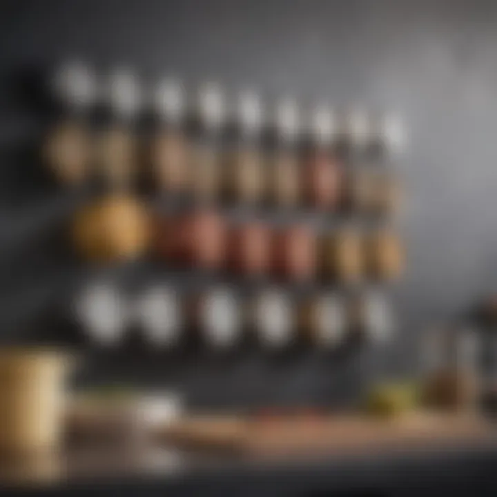 Creative arrangement of magnetic spice cans on a kitchen wall
