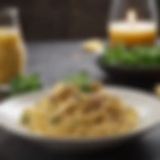 A bowl of freshly made pasta carbonara garnished with parsley and cheese