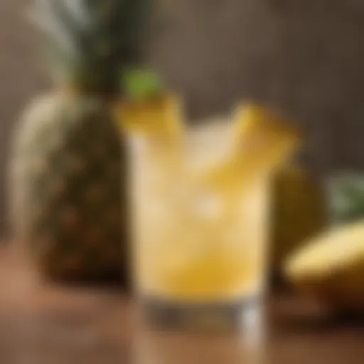 Close-up of a refreshing cocktail featuring Malibu rum and pineapple juice garnished with a slice of pineapple.