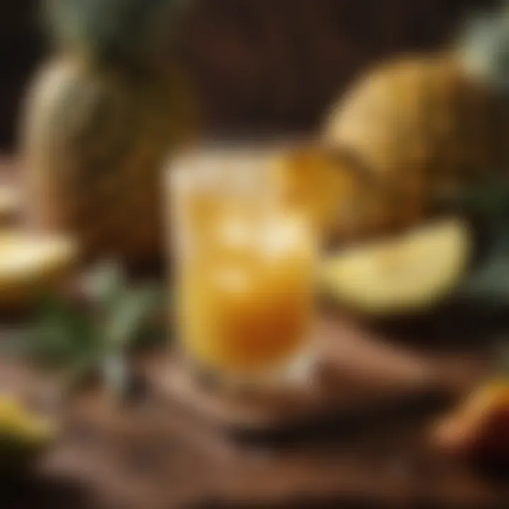 A selection of ingredients showcasing Malibu rum, fresh pineapples, and cocktail garnishes.