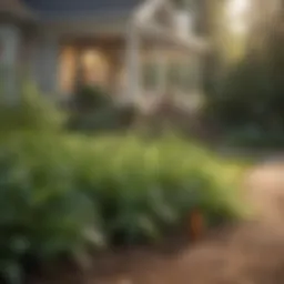 A serene front yard with natural repellents like citronella plants