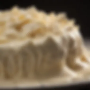 A close-up view of freshly churned cream showcasing its rich texture and color.