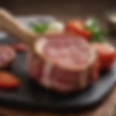 A close-up of a tender lamb chop revealing juicy interior