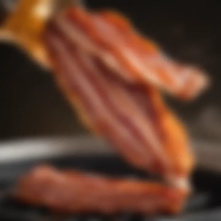 Close-up of bacon being air fried