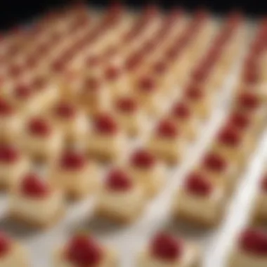 Diverse Flavor Variations of Cheesecake Bites A vibrant display of various cheesecake bite flavors arranged in a creative pattern.
