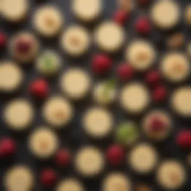 Nutritional elements and ingredients used in making cheesecake bites, artistically arranged.