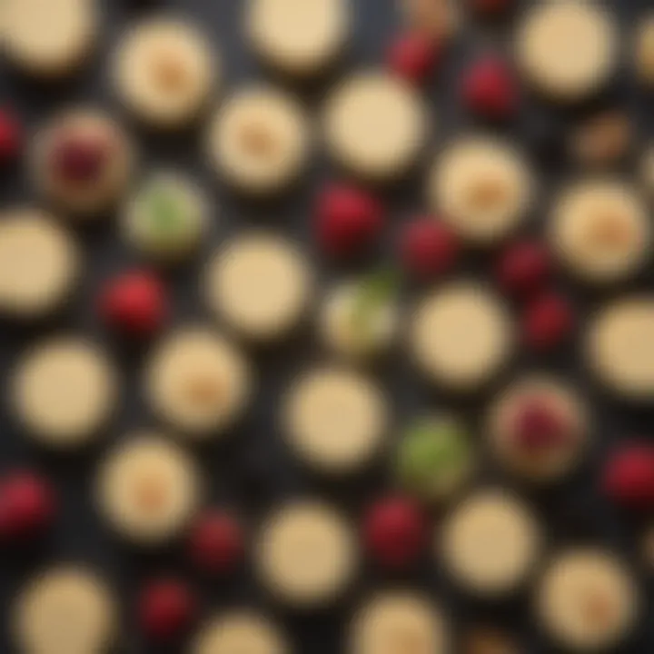 Nutritional elements and ingredients used in making cheesecake bites, artistically arranged.