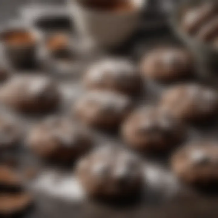 A spread of ingredients for chocolate crinkle cookies on a kitchen counter