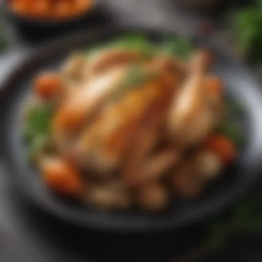 A beautifully presented stuffed chicken dish garnished with herbs
