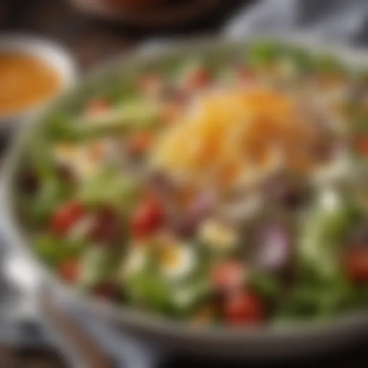 A beautifully arranged salad topped with a luscious dressing