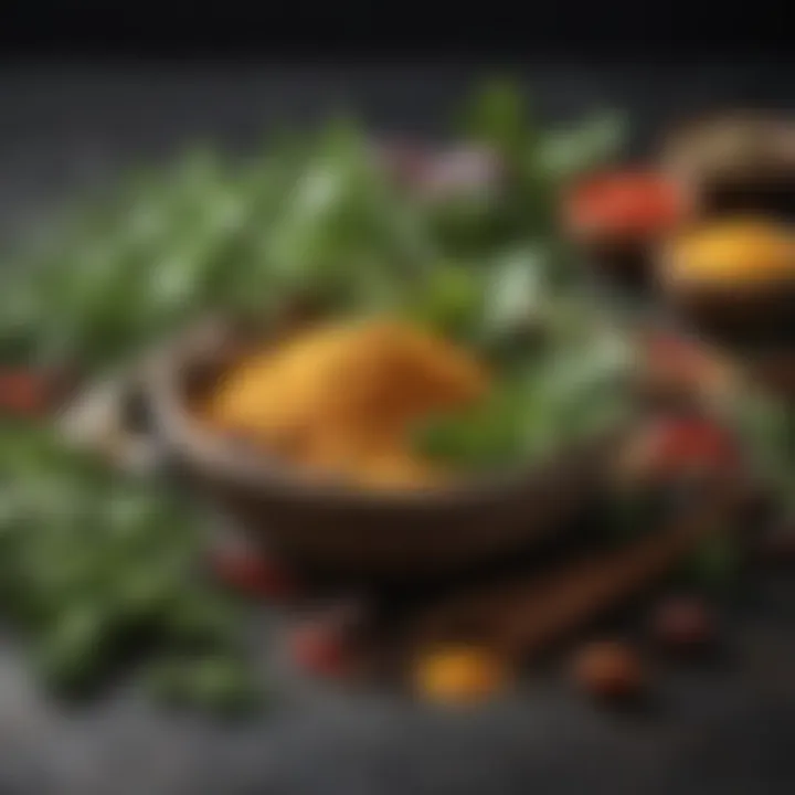 A variety of herbs and spices used for salad dressing customization