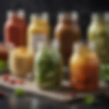 An elegant display of various homemade salad dressings in jars