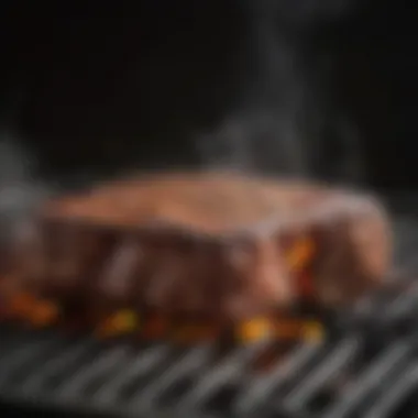 A gas grill with flames and smoke enhancing the grilling experience