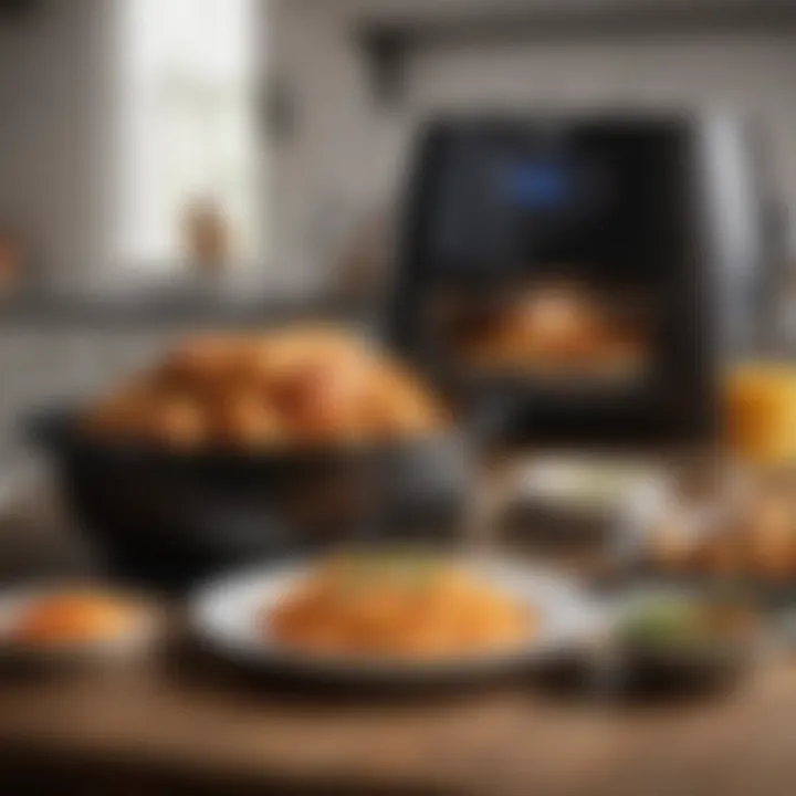 A beautifully plated dish prepared using the Power Air Fryer Pro Oven, highlighting its cooking prowess.