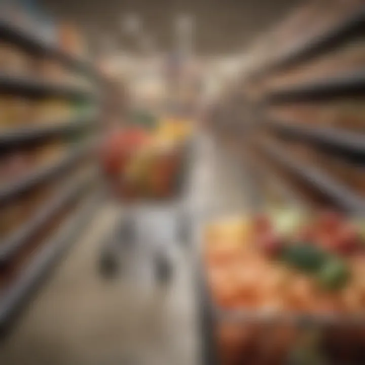 A shopping cart filled with large quantities of groceries, highlighting bulk purchasing.