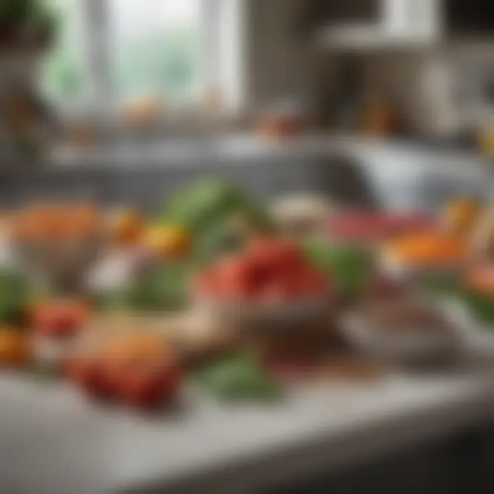 A vibrant array of fresh ingredients laid out on a kitchen counter