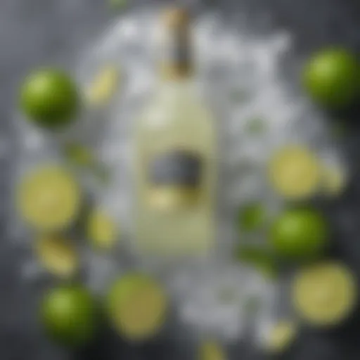 Vibrant bottle of Maysons Frozen Margarita Mix surrounded by fresh limes and salt.