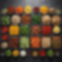 Colorful array of pre-portioned meal ingredients