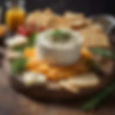 A selection of Mediterranean cheeses with herbs and crackers.