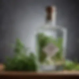 Artistic arrangement of gin with fresh herbs