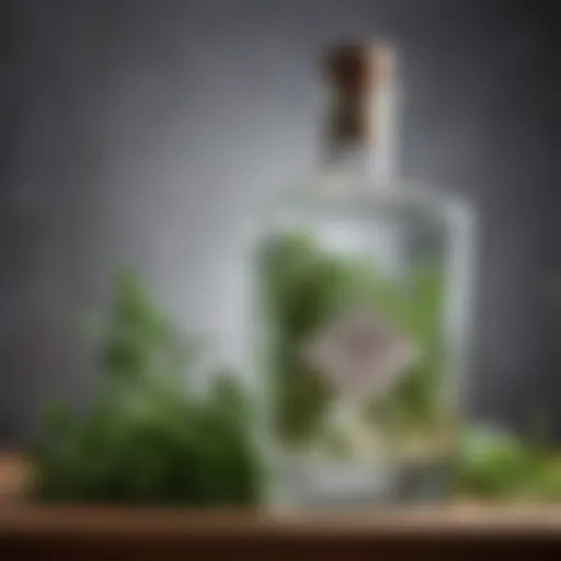 Artistic arrangement of gin with fresh herbs