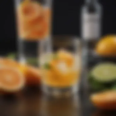 Close-up of gin paired with citrus fruits