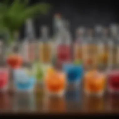 Colorful display of gin cocktails with various garnishes