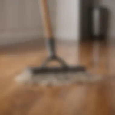 A mop in action, effectively cleaning a hardwood floor.