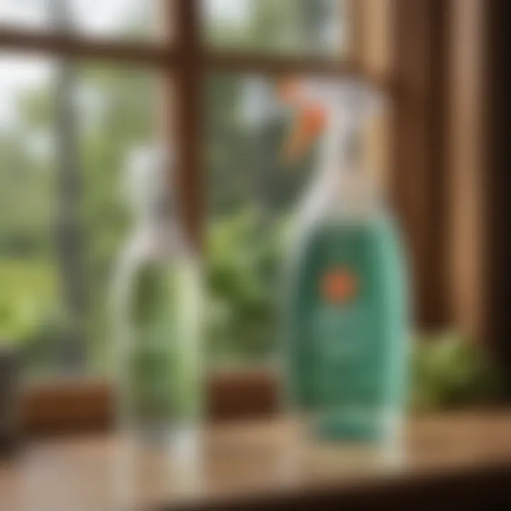 A sprayer filled with a natural glass cleaner resting beside a window, emphasizing cleanliness.