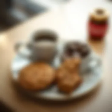 A plate adorned with Neiman Marcus oatmeal cookies and a cup of coffee