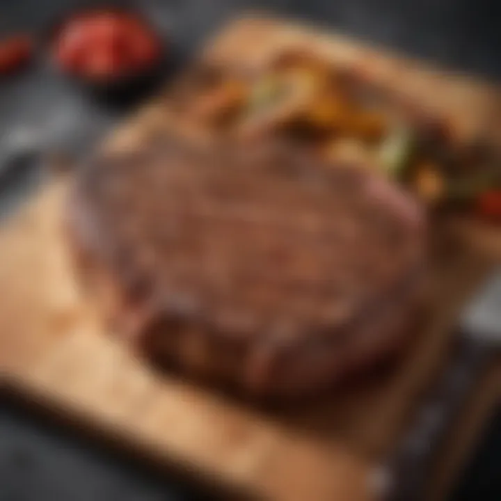 A perfectly grilled steak resting on a cutting board