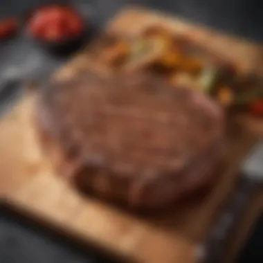 Juicy Steak Grilled to Perfection A perfectly grilled steak resting on a cutting board