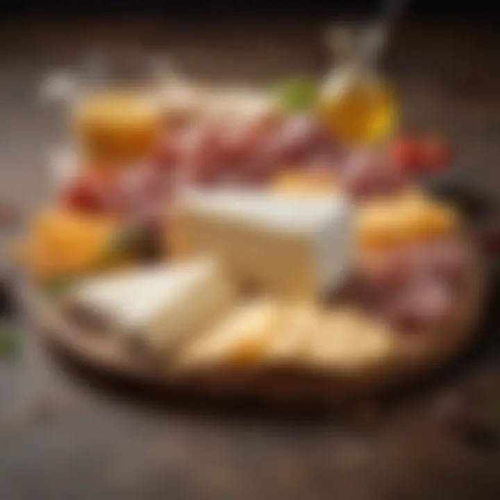 An elegant presentation of cheese slices and cold cuts, representing protein-rich snack choices