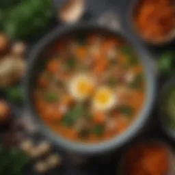 A vibrant bowl of nourishing soup rich in vegetables and herbs