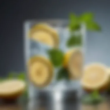 A glass of water with lemon slices and mint leaves, exuding freshness.