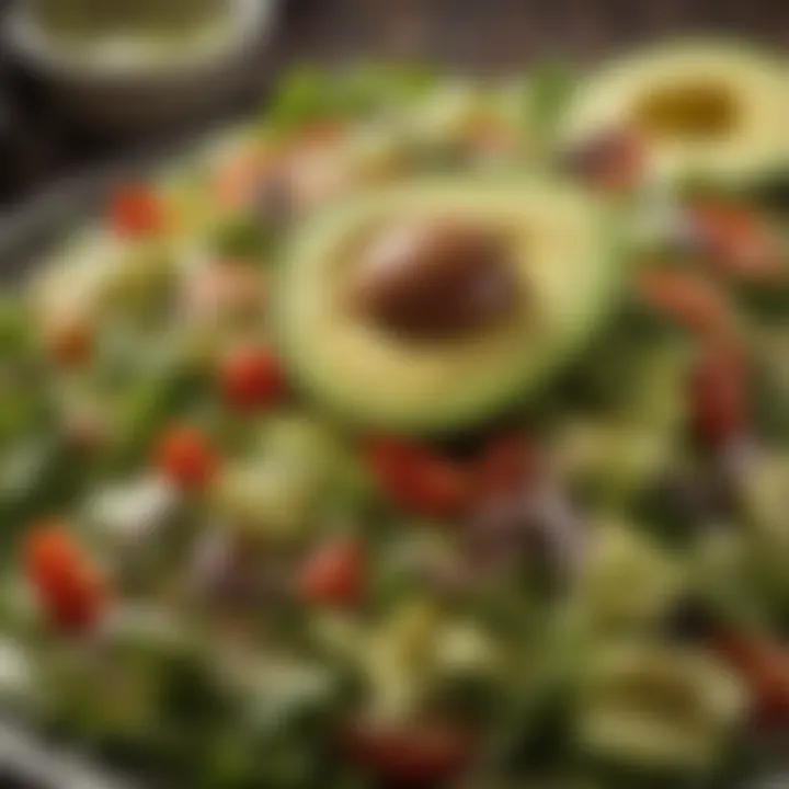 A colorful salad incorporating avocados, showcasing healthful ingredients