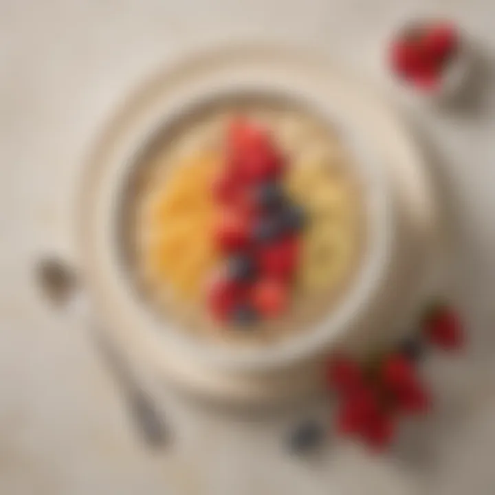 Close-up of a nutritious bowl of oatmeal topped with fruits