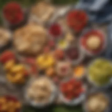 Gourmet Picnic Spread An assortment of picnic foods including colorful fruits and gourmet sandwiches