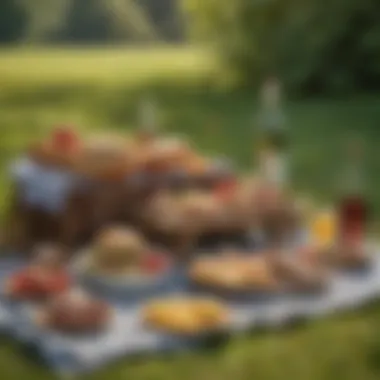 Idyllic Picnic Setup A scenic outdoor setting with a beautifully arranged picnic layout