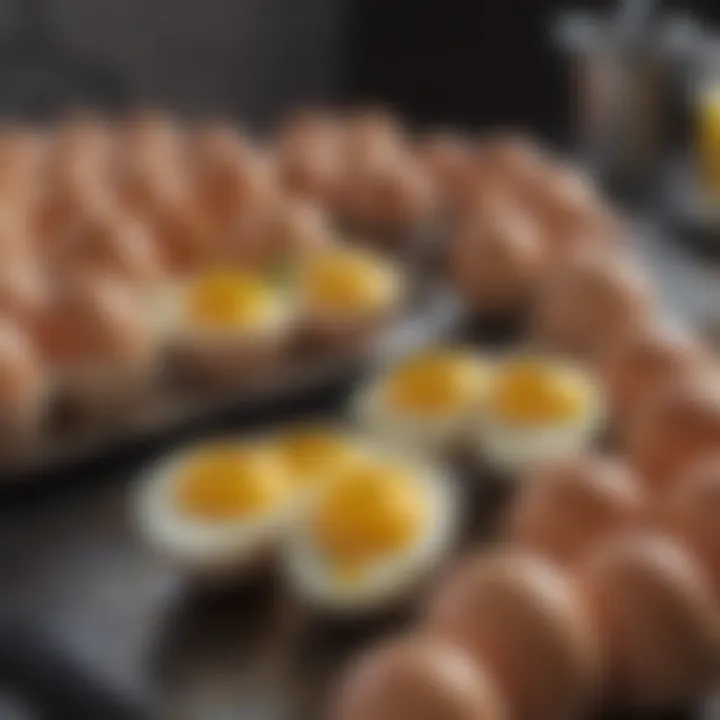 A modern kitchen setting featuring a busy individual enjoying a packed egg meal on the go