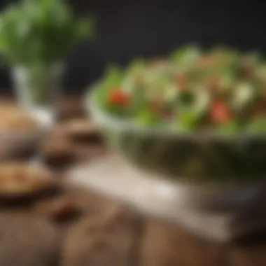 A fresh salad bowl featuring a variety of greens and nuts