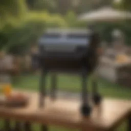 An elegant setup of a Pit Boss pellet grill with a variety of grilled items arranged beautifully around it.