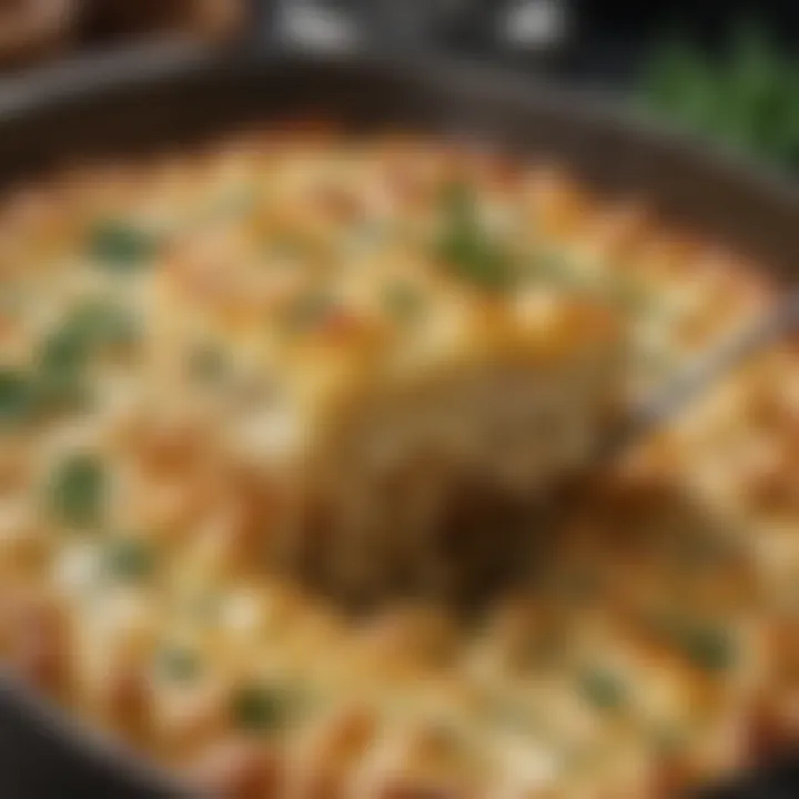 Close-up of creamy potato bake with herbs sprinkled on top