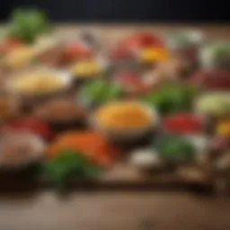 A vibrant assortment of fresh ingredients neatly arranged on a countertop.