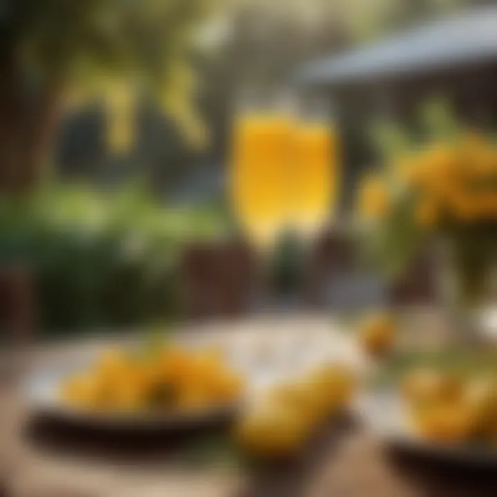 A serene outdoor setting featuring mimosas on a sunlit table